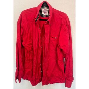 Larro Button Down Shirt Large‎ Adult Red Long Sleeve Pocket Western Mens XL